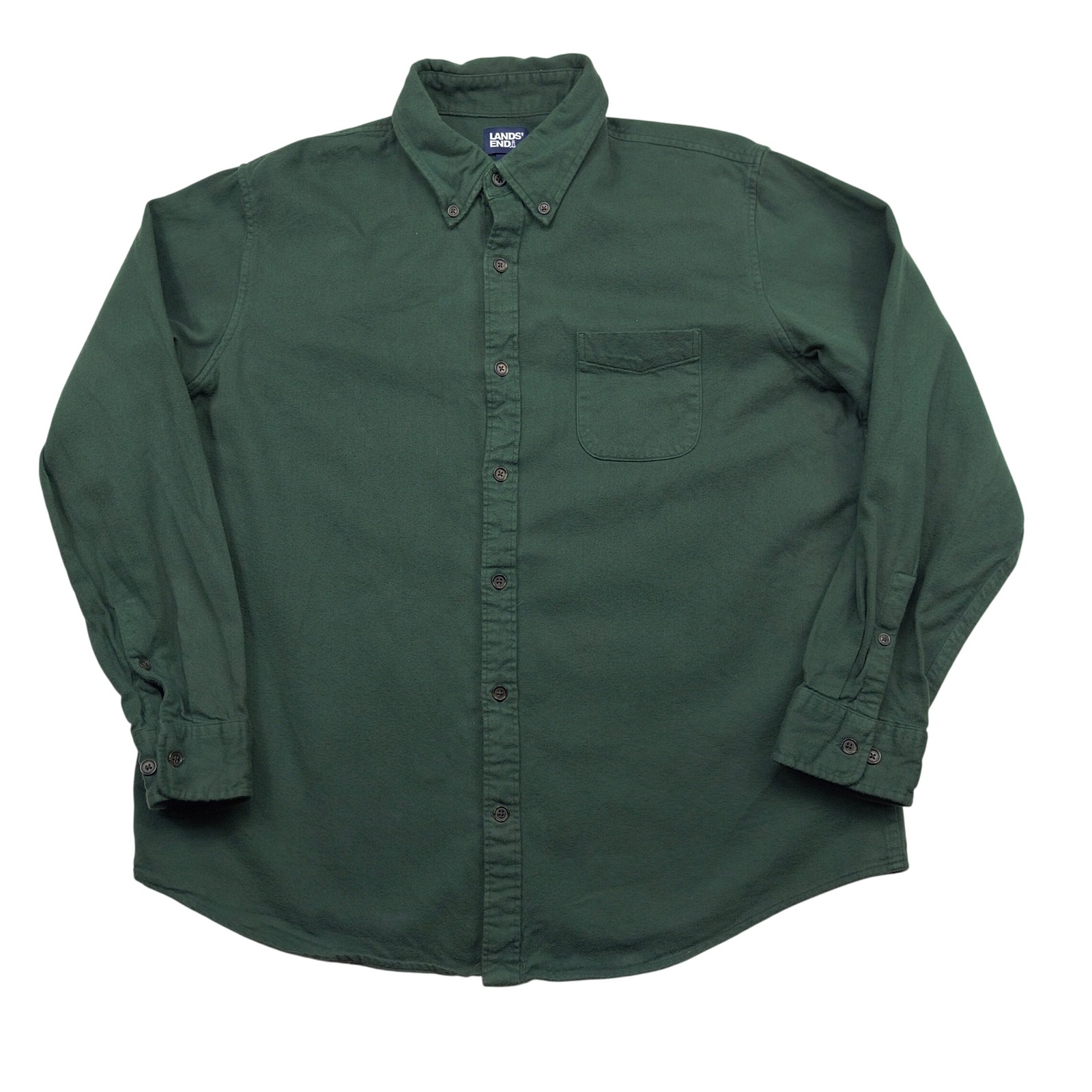 Lands End Mens Xl Dark Green Cotton Flannel Button Down Shirt 461909 Traditional